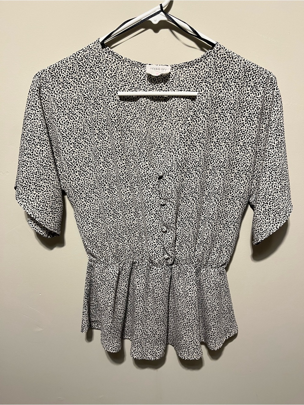 Sienna Sky Black & White Printed Peplum Button-Front Blouse